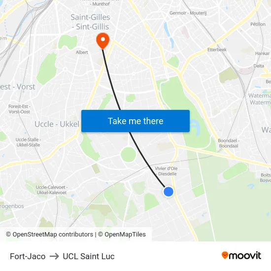 Fort-Jaco to UCL Saint Luc map
