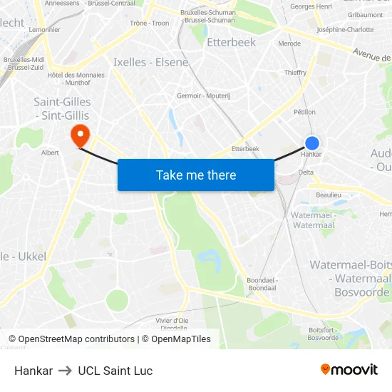 Hankar to UCL Saint Luc map