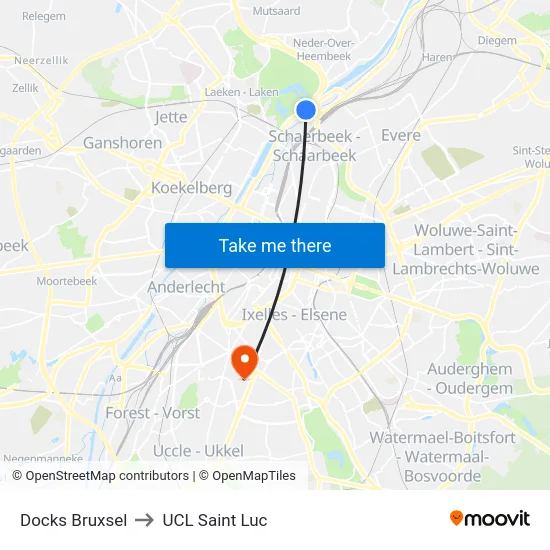 Docks Bruxsel to UCL Saint Luc map