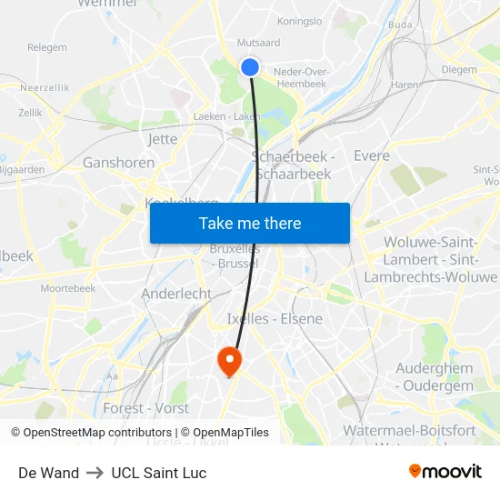 De Wand to UCL Saint Luc map