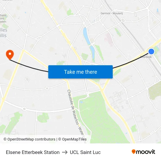 Elsene Etterbeek Station to UCL Saint Luc map