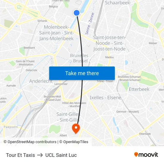 Tour Et Taxis to UCL Saint Luc map