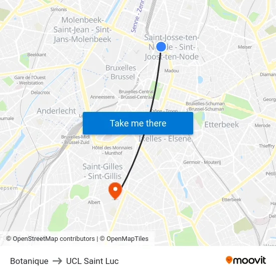 Botanique to UCL Saint Luc map