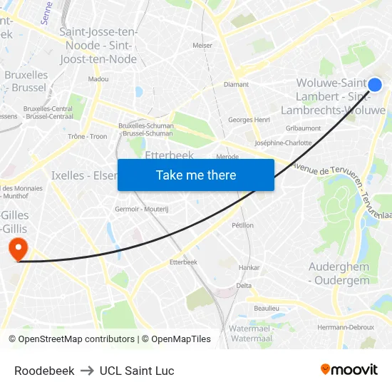Roodebeek to UCL Saint Luc map