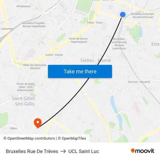 Bruxelles Rue De Trêves to UCL Saint Luc map