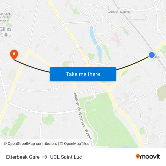 Etterbeek Gare to UCL Saint Luc map