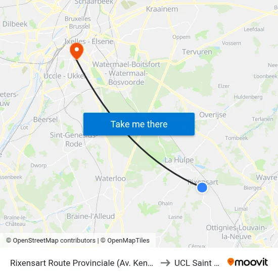 Rixensart Route Provinciale (Av. Kennedy) to UCL Saint Luc map