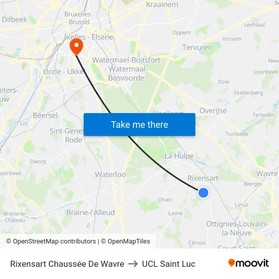 Rixensart Chaussée De Wavre to UCL Saint Luc map