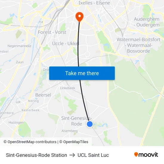Sint-Genesius-Rode Station to UCL Saint Luc map
