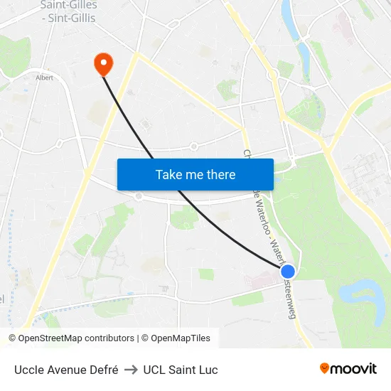 Uccle Avenue Defré to UCL Saint Luc map