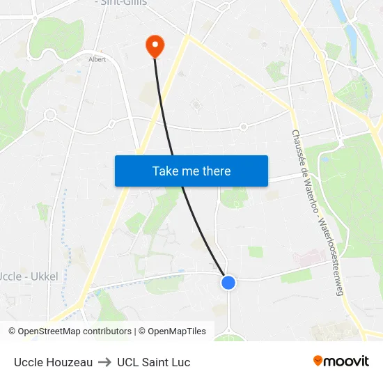 Uccle Houzeau to UCL Saint Luc map