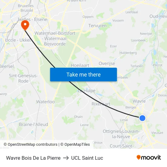 Wavre Bois De La Pierre to UCL Saint Luc map