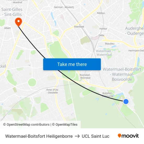Watermael-Boitsfort Heiligenborre to UCL Saint Luc map