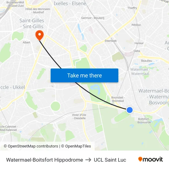 Watermael-Boitsfort Hippodrome to UCL Saint Luc map