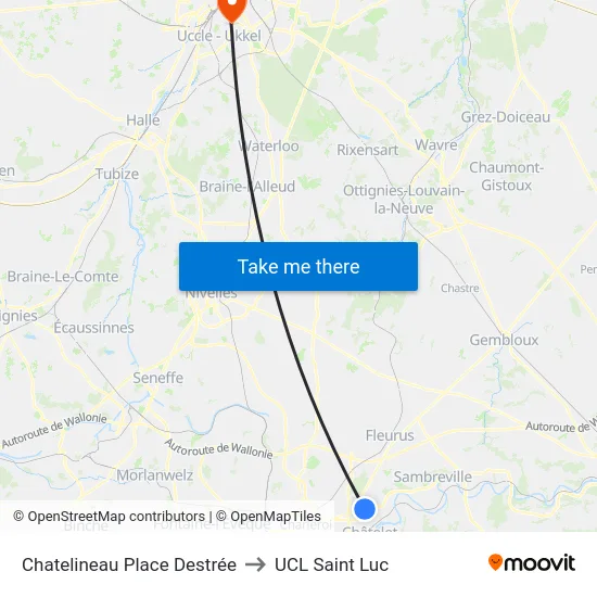 Chatelineau Place Destrée to UCL Saint Luc map