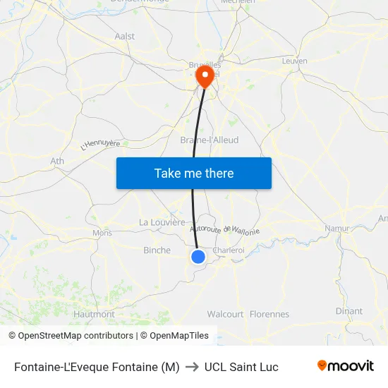 Fontaine-L'Eveque Fountain (M) to UCL Saint Luc map