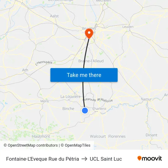 Fontaine-L'Eveque Rue du Pétria to UCL Saint Luc map