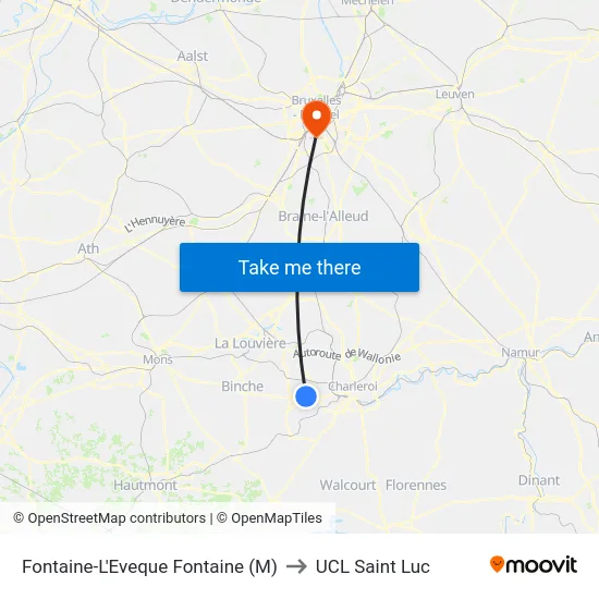 Fontaine-L'Eveque Fontaine (M) to UCL Saint Luc map