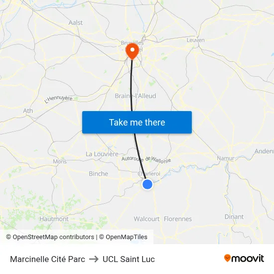 Marcinelle Park City to UCL Saint Luc map