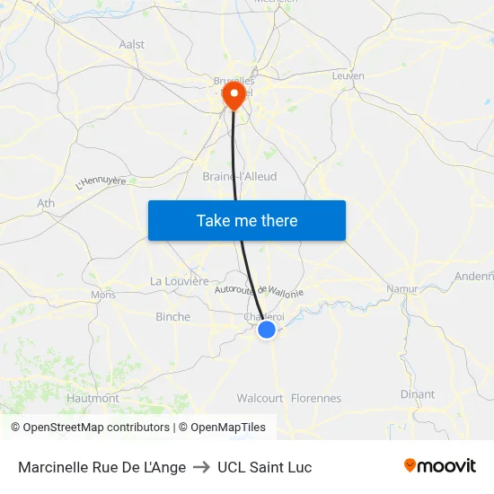 Marcinelle Angel Street to UCL Saint Luc map