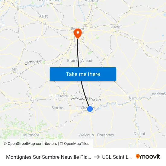 Montignies-Sur-Sambre Neuville Place to UCL Saint Luc map