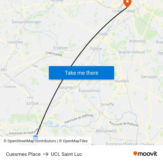 Cuesmes Place to UCL Saint Luc map