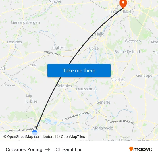 Cuesmes Zoning to UCL Saint Luc map