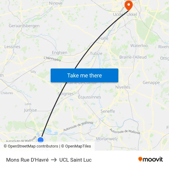Mons Rue D'Havré to UCL Saint Luc map