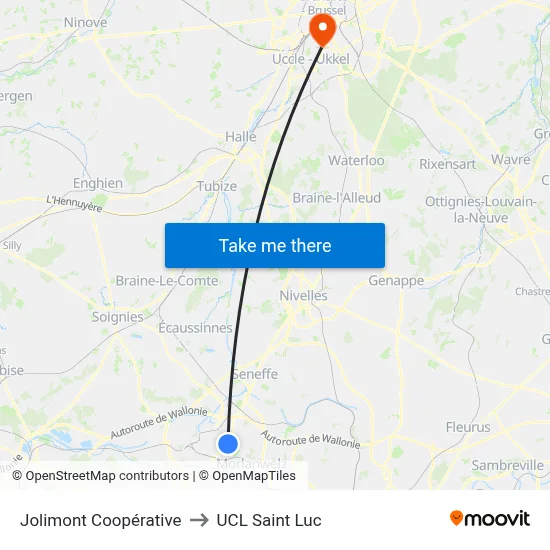 Jolimont Cooperative to UCL Saint Luc map
