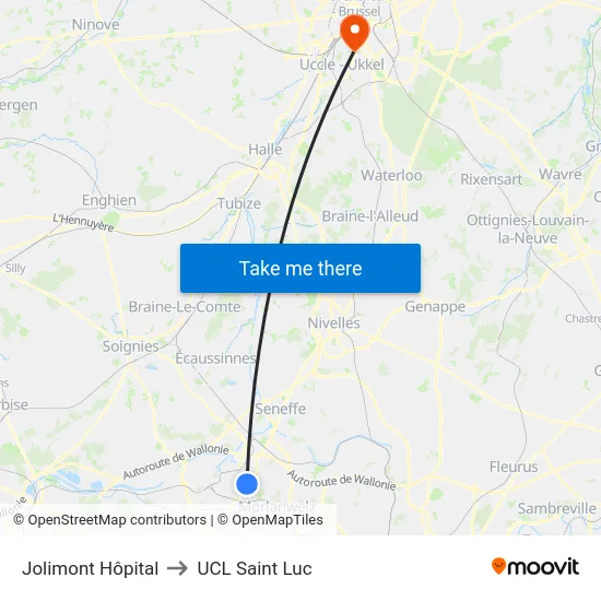 Jolimont Hôpital to UCL Saint Luc map