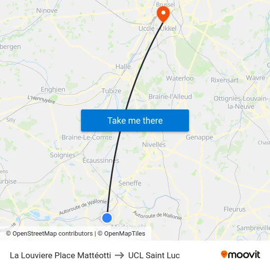 La Louviere Place Mattéotti to UCL Saint Luc map