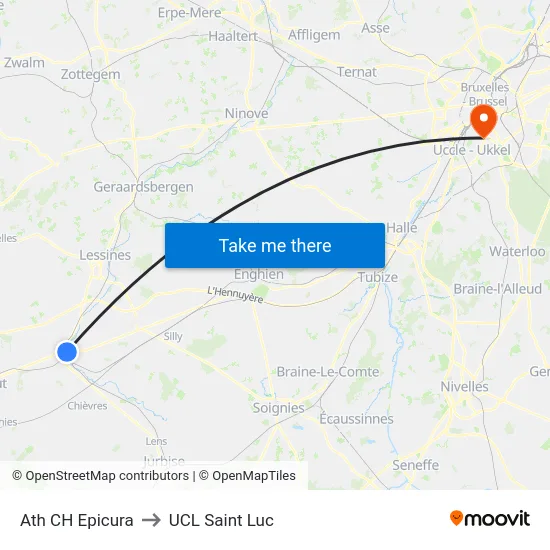 Ath CH Epicura to UCL Saint Luc map