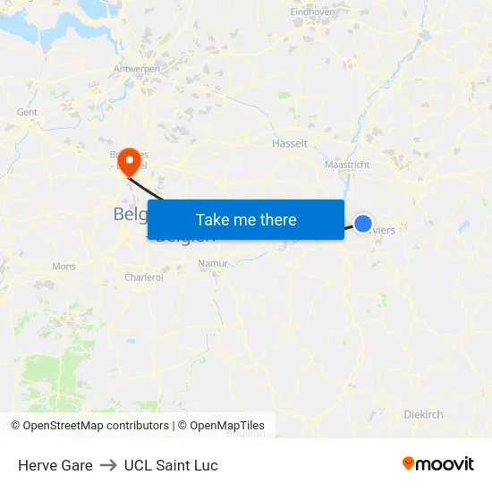 Herve Gare to UCL Saint Luc map