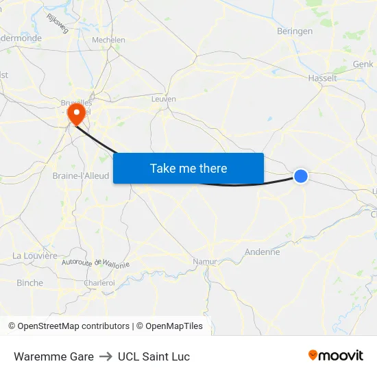 Waremme Gare to UCL Saint Luc map