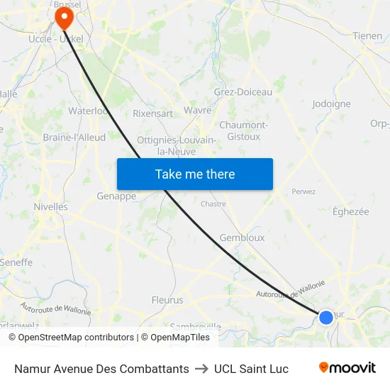 Namur Avenue Des Combattants to UCL Saint Luc map