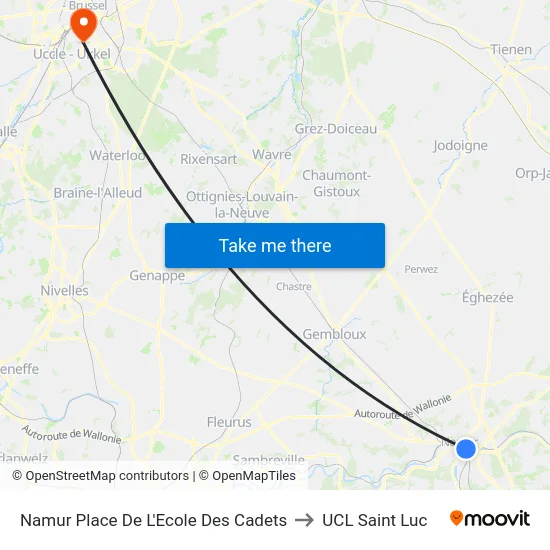 Namur Place De L'Ecole Des Cadets to UCL Saint Luc map