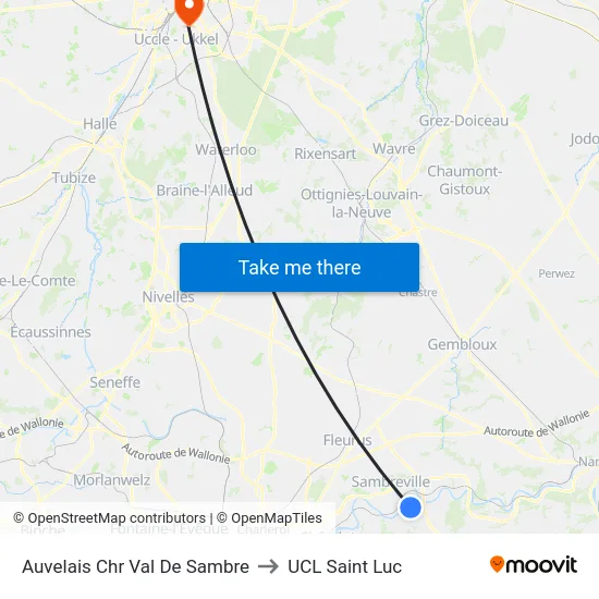 Auvelais Chr Val De Sambre to UCL Saint Luc map