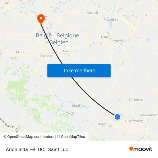Arlon Inda to UCL Saint Luc map