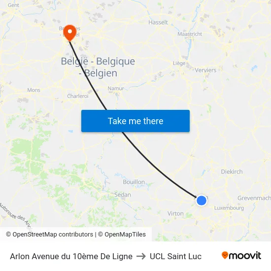 Arlon Avenue du 10ème De Ligne to UCL Saint Luc map