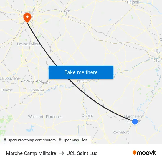 Marche Camp Militaire to UCL Saint Luc map