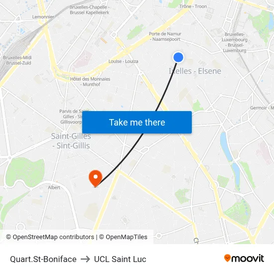 St. Boniface Quarter to UCL Saint Luc map