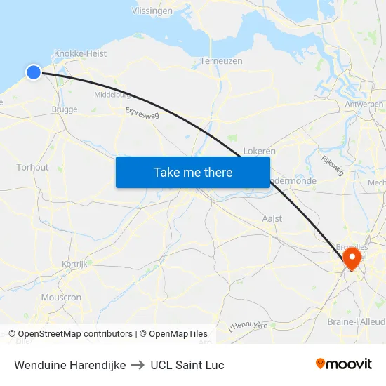 Wenduine Harendijke to UCL Saint Luc map