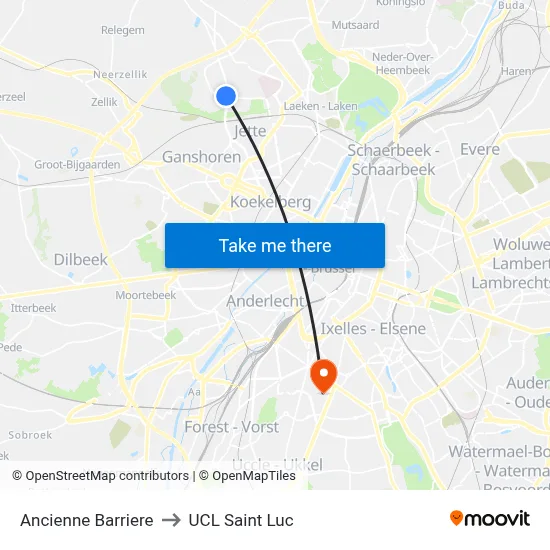 Ancienne Barriere to UCL Saint Luc map