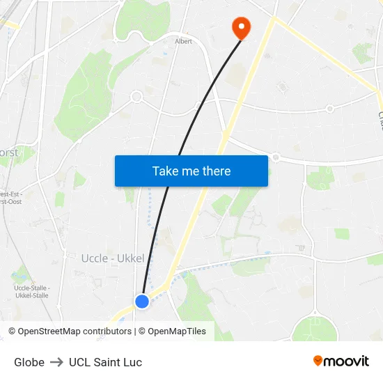 Globe to UCL Saint Luc map