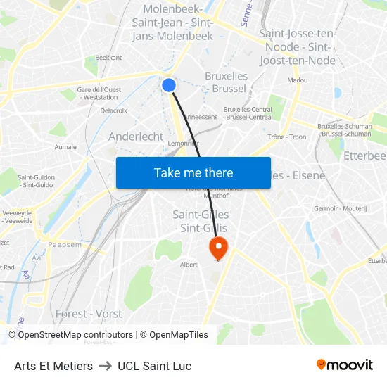Arts Et Metiers to UCL Saint Luc map