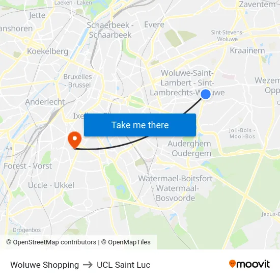 Woluwe Shopping to UCL Saint Luc map