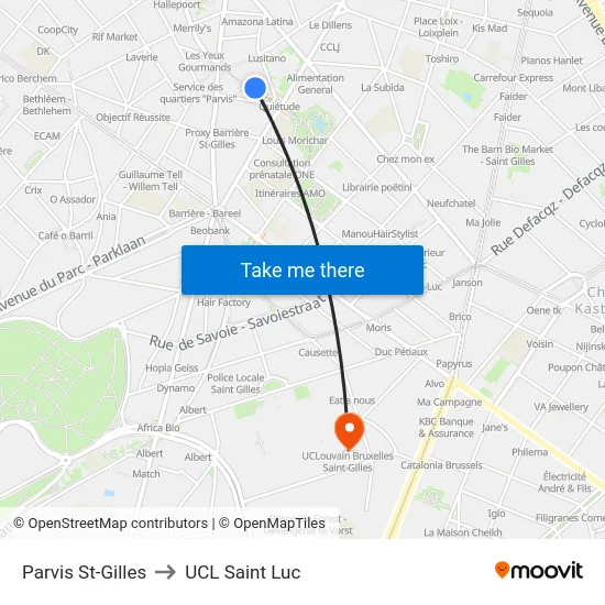 Parvis St-Gilles to UCL Saint Luc map