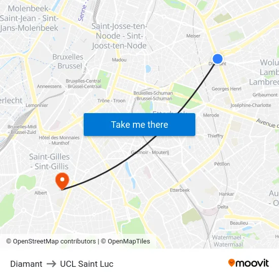 Diamant to UCL Saint Luc map