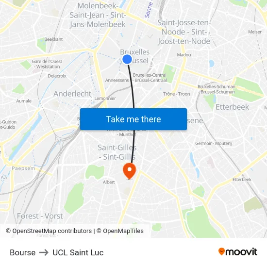 Bourse to UCL Saint Luc map