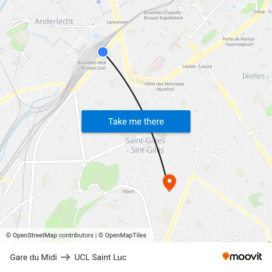 South Station to UCL Saint Luc map